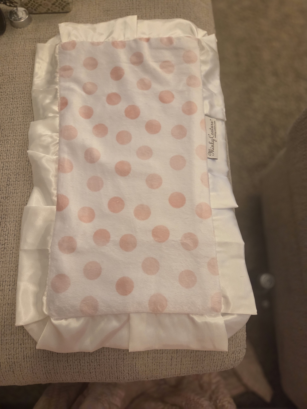 Pink Polka Dot Satin-Trim Baby Blanket